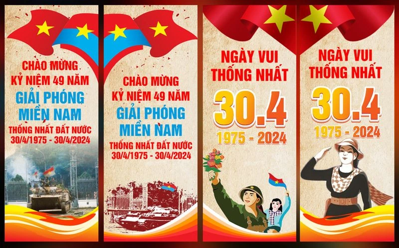 Bộ 4 Mẫu Phướn Kỷ Niệm 30/4 - 1/5 Vector Đẹp, File Thiết Kế Chuẩn In Ấn