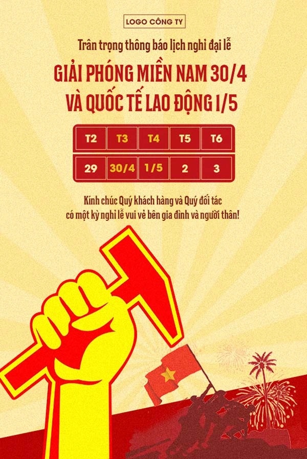 Mẫu Poster Thông Báo Nghỉ Lễ 30/4 - 1/5 File PSD Thiết Kế Đẹp, Chuyên Nghiệp