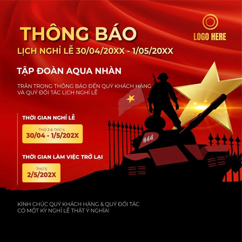 Mẫu Poster Thông Báo Nghỉ Lễ 30/4 và 1/5 File Vector AI Chuyên Nghiệp