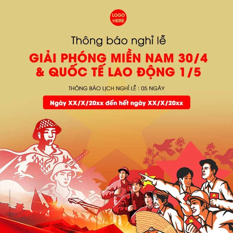Mẫu Banner Thông Báo Lịch Nghỉ Lễ 30/4 - 1/5 File PSD Chuyên Nghiệp