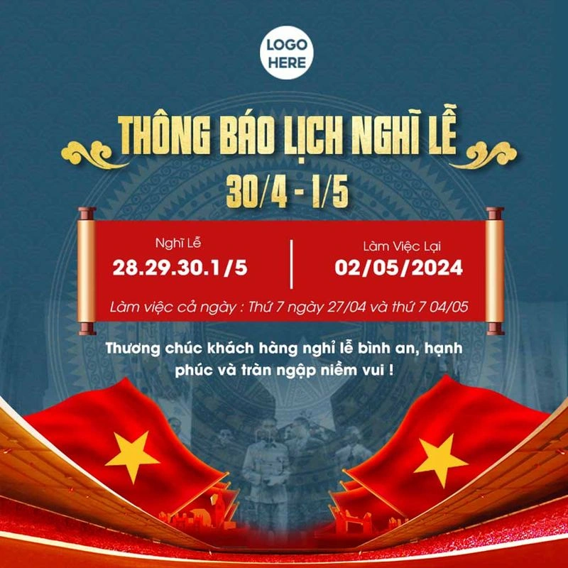 Mẫu Banner Thông Báo Lịch Nghỉ Lễ 30/4 - 1/5 File PSD Chuyên Nghiệp