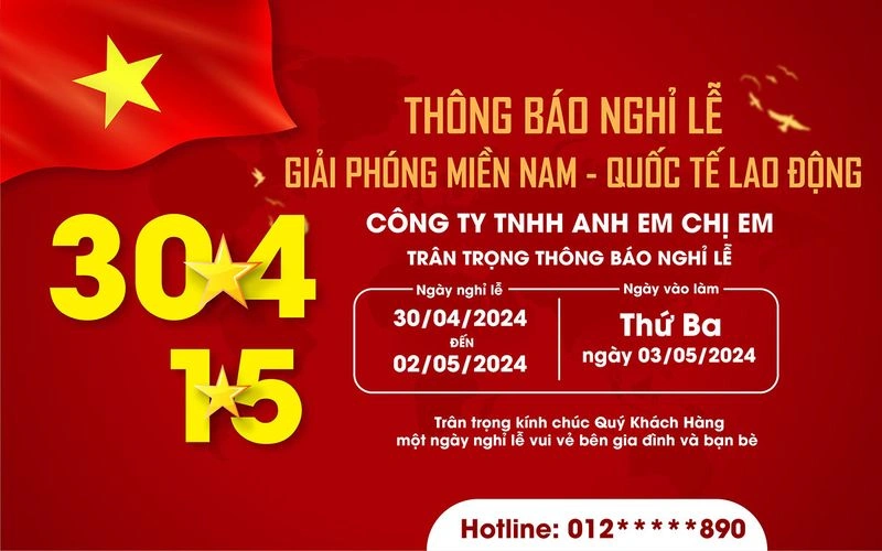 Mẫu Banner Thông Báo Lịch Nghỉ Lễ 30/4 và 1/5 File PSD Chuyên Nghiệp