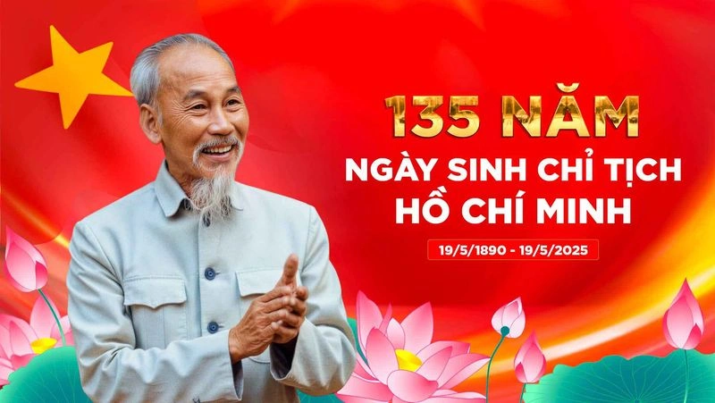 Mẫu Backdrop Kỷ niệm 135 năm ngày sinh Chủ tịch Hồ Chí Minh (File PSD)