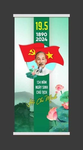 Phướn Khổ Dọc Mừng Ngày Sinh Chủ Tịch Hồ Chí Minh Nền Xanh Vector CDR – Thiết Kế Chuẩn SEO